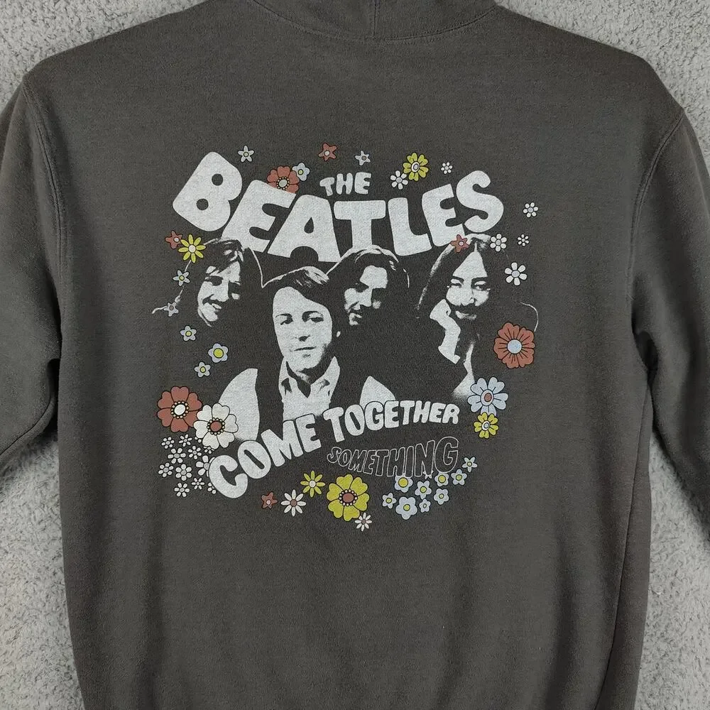 The Beatles Hoodie Grey Adult Small Full Zip Sweater Hooded Sweatshirt Band Tee